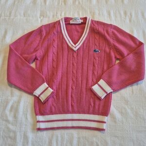 IZOD Lacoste girl's size Medium 10-12 Pink V-Neck Sweater Vintage EUC